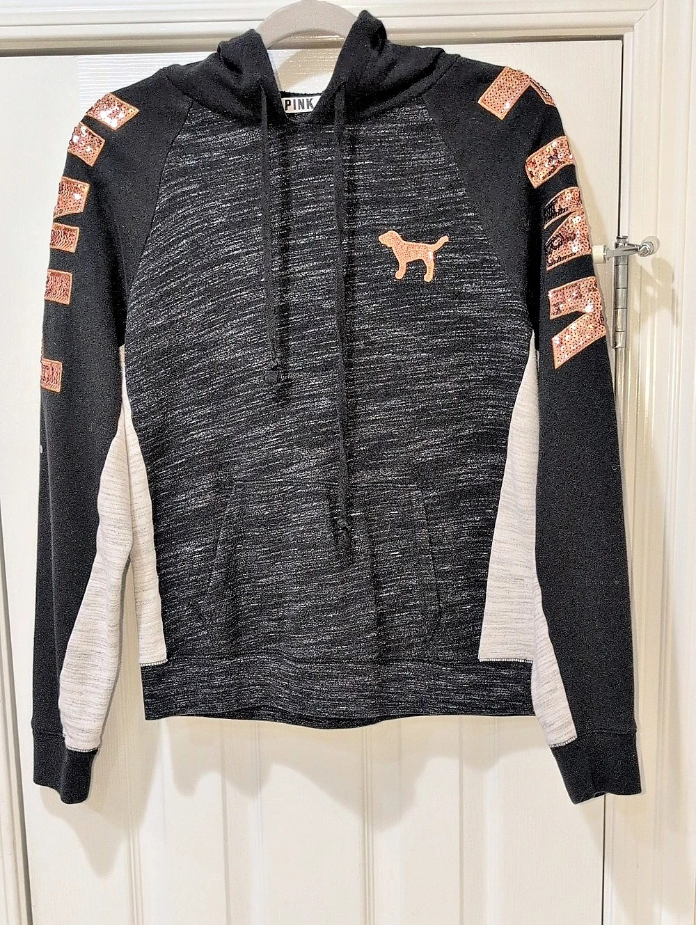 PINK Sequin Dog Hoodie in Black & White Size Medium
